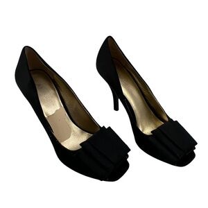 Anne Klein Black Masalome Peep Square Toe Bow Heels Size 6 Women’s